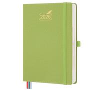 BEZEND 2026 Diary A5 Page A Day with Dual Schedule, One Page per Day Even Weekend, Daily Planner 2026 with Monthly Calendar & Tabs, Inner Pocket, PU Leather Hardback, Fruit Green