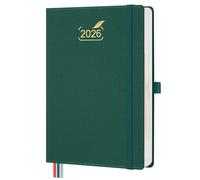 BEZEND 2026 Diary A5 Page A Day with Dual Schedule, One Page per Day Even Weekend, Daily Planner 2026 with Monthly Calendar & Tabs, Inner Pocket, PU Leather Hardback, Evergreen