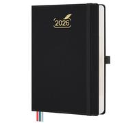 BEZEND 2026 Diary A5 Page A Day with Dual Schedule, One Page per Day Even Weekend, Daily Planner 2026 with Monthly Calendar & Tabs, Inner Pocket, PU Leather Hardback, Black