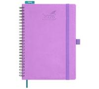 BEZEND 2026 Diary A5 Week to View Spiral Bound (Jan-Dec 26) - Vertical Weekly Planner with Timeslots & Monthly Tab. Appointment Book 26 with PU Leather Softcover - Lavender