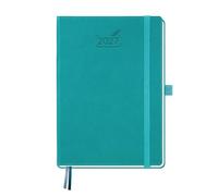 BEZEND 2027 Diary A5 Week to View with Vertical Timeslots Hardback Weekly Planner with Monthly Tabs, Pen Holder & 100 gsm Paper. Appointment Diary for Work Professionals, Vegan Leather, Turquoise