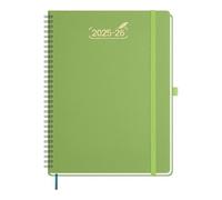 BEZEND A4 Academic Diary 2025-2026 Week to View with 2 Columns Spiral Bound Runs Mid Year Jul' 25 - Dec' 26, 18-Month Weekly Planner with Pen Holder, 28.5 x 21.5 cm, PU Leather Softcover, Fruit Green