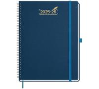 BEZEND A4 Academic Diary 2025-2026 Week to View with 2 Columns Spiral runs Mid Year Jul' 25 - Dec' 26, 18-Month Weekly Planner with Pen Holder, 28.5 x 21.5 cm, PU Leather Softcover, Prussian Blue