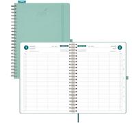 BEZEND A4 Diary 2026 Day per Page Spiral runs from Jan to Dec 26, Daily Planner with 15 Minutes Intervals, Large Appointment Book with Monthly Tabs & Pocket, Vegan Leather Softcover, Mint Green