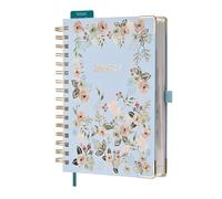 BEZEND A5 Academic Diary 2026-2027 Page A Day Spiral (Aug'26-Jul'27). Daily Planner with 30 Minute Intervals. Appointment Book with Tabs & Pocket for Work and Home. Hardcover with Blossom, Light Blue