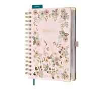 BEZEND A5 Academic Diary 2026-2027 Page A Day Spiral Hardback Aug'26-Jul'27 | Daily Planner with 30 Minute Intervals. Appointment Book with Monthly Tabs, Pocket for Work & Home. Floral Design, Pink