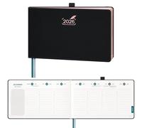 BEZEND Diary 2026 Landscape Week to View (14 x 23 cm) from Jan to Dec 26, Medium Weekly Planner with Hourly Time Slots, Rose Gold Paper Edge & Vegan Leather Hardback, Black