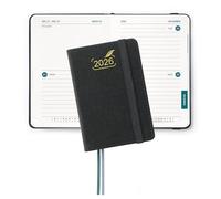 BEZEND Mini Pocket Diary 2026 A7 12 x 8 cm, Slimline 2 Days per Page (4 Pages 1 Week) to View, Palm-sized Bi-Daily Planner 2026 with PU Leather Hardback, Black