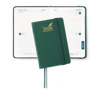BEZEND Mini Pocket Diary 2026 A7 12 x 8 cm, Slimline 2 Days per Page (4 Pages 1 Week) to View, Palm-sized Bi-Daily Planner 2026 with PU Leather Hardback, Evergreen