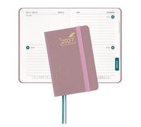 BEZEND Mini Pocket Diary 2027 A7 12 x 8 cm, 2 Days per Page (4 Pages 1 Week) to View - Equal Weekend Space. Palm-sized Bi-Daily Planner for Work Travel with Bookmarks & PU Leather Hardback, Pink