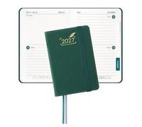BEZEND Mini Pocket Diary 2027 A7 12 x 8 cm, 2 Days per Page (4 Pages 1 Week) to View - Equal Weekend Space. Palm-sized Bi-Daily Planner for Work Travel with Bookmarks & PU Leather Hardback, Evergreen