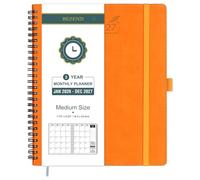 BEZEND Month to View Diary 2026-2027 with Notes (Jan 26 - Dec 27), Monthly Planner 23.4 x 19.6cm - 120 GSM Thick Paper, 2 Year Spiral Calendar with Tabs & Storage Pockets, Soft Cover, Orange
