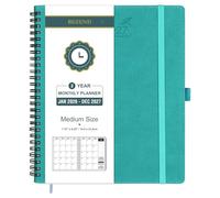 BEZEND Month to View Diary 2026-2027 with Notes (Jan 26 - Dec 27), Monthly Planner 23.4 x 19.6cm - 120 GSM Thick Paper, 2 Year Spiral Calendar with Tabs & Storage Pockets, Soft Cover, Turquoise