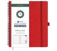 BEZEND Month to View Diary 2026-2027 with Notes (Jan 26 - Dec 27), Monthly Planner 23.4 x 19.6cm - 120 GSM Thick Paper, 2 Year Spiral Calendar with Tabs & Storage Pockets, Soft Cover, Red