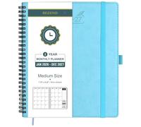BEZEND Month to View Diary 2026-2027 with Notes (Jan 26 - Dec 27), Monthly Planner 23.4 x 19.6cm - 120 GSM Thick Paper, 2 Year Spiral Calendar with Tabs & Storage Pockets, Soft Cover, Sky Blue