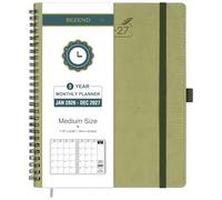 BEZEND Month to View Diary 2026-2027 with Notes (Jan 26 - Dec 27), Monthly Planner 23.4 x 19.6cm - 120 GSM Thick Paper, 2 Year Spiral Calendar with Tabs & Storage Pockets, Soft Cover, Kiwi