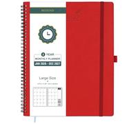 BEZEND Month to View Diary 2026-2027 with Notes (Jan 26 - Dec 27), Monthly Planner 28.5 x 22.5cm - 120 GSM Thick Paper, 2 Year Spiral Calendar with Tabs & Storage Pockets, Soft Cover, Red