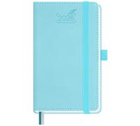 BEZEND Pocket Diary 2026 Small Week to View Full Year 15.5 x 9 cm - A6 Slim Weekly Planner 26 with Inner Pocket, Pen Holder & PU Leather Hardback - Sky Blue