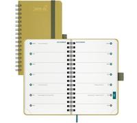 BEZEND Pocket Diary 2026 Week to View with 2 Columns (Jul 25-Dec 26), Spiral A6 15.5 x 9 cm. 18-Month Slim Weekly Planner with Dual Schedule, Pen Holder & Pocket, PU Leather Softcover, Mustard
