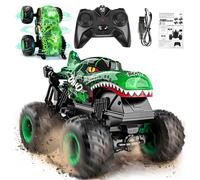 BEZGAR Monster Truck Toys Remote Control Cars for Kids, 1:20 Scale Green | RC Monstertruck with Light & Music, 360° Spin & Drifting, Dinosaur Toys, Gift for Boys Girls