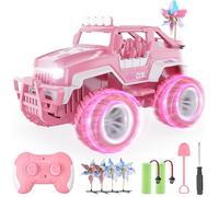 BEZGAR Remote Control Car - 1:16 Scale Pink Jeep Remote Control Cars for Girls with 4 Windmills, 80 Min Playtime 2.4GHz LED Lights Off-Road Monster RC Trucks Toys Gifts for Kids Girls Age 3-8