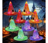BEZHGOC Halloween Decorations 8PCS Hanging Witch Hat Glowing Lights, Witch String Lights with 8 Modes, Halloween Light for Outdoor, Garden, Trees, Party Decor