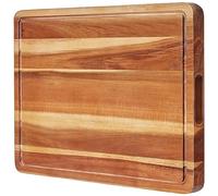 BEZIA 20 x 15 Inch Extra Large Wood Cutting Board - Acacia Edge Grain - Meat, Vegetable, Cheese, Charcuterie, Turkey, BBQ - Brown, Rectangular - Built-in Juice Groove
