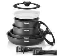 BEZIA Induction Hob Pans Set, Nonstick Pots and Pans Set 10 Pieces, Saucepan Sets with Detachable Handles, Stackable Cookware Set for All Hobs
