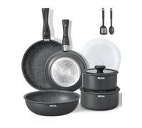 BEZIA Pots and Pans Set Non Stick 13 Pieces, Induction Hob Pans Set with Detachable Handles, PFAS & PFOA Free, Stackable Saucepan Sets for All Hobs,Ideal for RVs, Campers, and Space-Smart Home