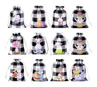 Bezijhr Easter Bags - 12-pieces Festive Bunny Prints Drawstring Pouch | Burlap Sack,for Wedding Bridesmaid Party Guests Coworkers Holiday Easter Christmas