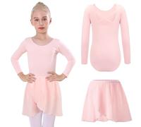 Bezioner Ballet Leotard for Girls with Removable Skirt Ballet Dress Outfit Long Sleeve Dance Leotard Ballerina Costume for Girls Pink 140