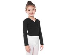 Bezioner Dance Wrap Top Ballet Cotton Crossover Cardigan Long Sleeve for Girls Womens Black XL(above 150cm)