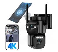 BEZOMIZ Solar Security Cameras Wireless Outdoor, 4K 8MP Battery Powered 2.4GHz Dual Lens 360°PTZ Cameras for Home Security with Color Night Vision, 2 PIR Motion Detection, Siren, 2-Way Talk, IP66