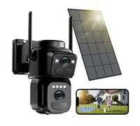 BEZOMIZ Solar Security Cameras Wireless Outdoor, 4K 8MP Battery Powered 2.4GHz Dual Lens 360°PTZ Cameras for Home Security with Color Night Vision, 2 PIR Motion Detection, Siren, 2-Way Talk, IP66