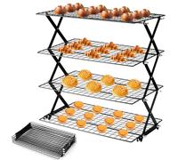 BEZORR 4Tier Collapsible Cooling Rack for Cooking and Baking, Expandable and Foldable Cookie Oven Racks, Non-Stick Baking Tools Accessories for Muffin, Cookies & Biscuits Pizza and Grilling