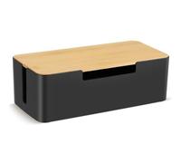 BEZORR Cable tidy box, cable management box, Cable organisers with Bamboo Lid for Hiding Messy Cables Wire Management,Cable Organizer Box for Desk, Cord Storage Management with Lid- Black