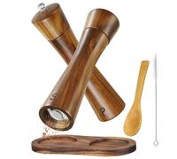BEZORR Salt and Pepper Grinder Set, 8inch Pepper Mill with Tray, Acacia Salt and Pepper Grinder Set of 2 with Ceramic Grinder, Refillable Spice Grinder Shakers for Cooking and Baking