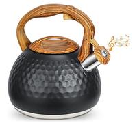 BEZORR Stainless Steel 3L Hammered Design Whistling Kettle, Dust Cover Spout, 22x19x24cm, Schwarz