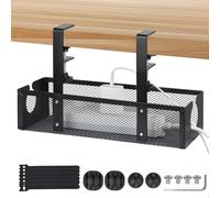 BEZORR Under Desk Cable Management Tray, Cable Management Tray,34cm Metal Cord Organizer for Power Adapter, Cords,No-Drill Wire Holder with Clamps for Desks, Offices and Home