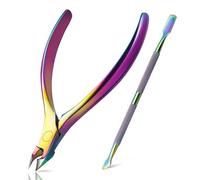BEZOX Cuticle Clippers with Cuticle Pusher Set - Precise Cuticle Nipper and Under Nail Cleaner Kit for Salon or Home Use - Surgical Grade Stainless Steel (Rainbow)