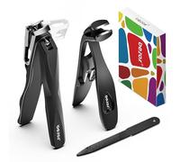 BEZOX Nail Clipper Set for Seniors - Curved Head Toe Nail Clippers, 360° Rotating Jaw Toenail Clippers for Thick Nails & Metal Nail File for Comfortable, Easy Trimming