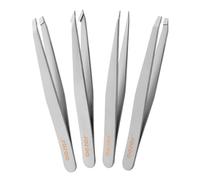 BEZOX Premium Tweezers Set 4pcs - Stainless Steel Tweezers Precision for Eyebrow Picking Face Hair Removal Multifunctional Tweezers for Ingrown Hair, Facial Hair, Splinters, Blackheads