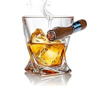 Bezrat Old Fashioned Whiskey Cigar Glasses - Tumbler With Side Mounted Holder Cigar Rest