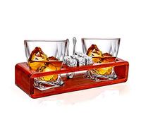 Bezrat Old Fashioned Whiskey Glasses Gift Set - + Whisky Chilling Stones and accessories on Wooden Tray - Scotch Bourbon Glasses - Granite Chilling Rocks (Whiskey Gift set)