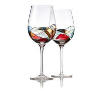 Bezrat Red Wine Glasses Set of 2, Hand Painted Wine Glass, Drinkware Essentials, 11" H, 28oz Wine Lover Large Glass, Glassware Gifts Ideas for Women Inspired by 'Duomo di Milano' Mothers Day (Red)