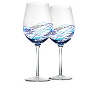 Bezrat Red Wine Glasses Set of 2, Hand Painted Wine Glass, Drinkware Essentials, 11" H, 28oz Wine Lover Large Glass, Glassware Gifts Ideas for Women Inspired by 'Duomo di Milano' Mothers Day (Blue)