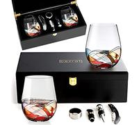 Bezrat Stemless Wine Glasses Gift Set - Two | Hand Painted Large Premium Red and White Wine Glasses | Lead-Free Crystal | Essential Wine Gift | 18 oz - Wine Lover Birthday Gift Box Mom Wife Siste