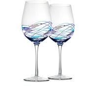 Bezrat Wine Glasses Hand Painted - Set of 2 - Women Wine Gift - Wine Lover Glass - Beautiful Glassware Gifts Ideas for Women Inspired by 'Duomo di Milano' Mothers Day - 12 oz (Blue)