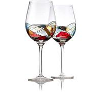 Bezrat Wine Glasses Hand Painted - Set of 2 - Women Wine Gift - Wine Lover Glass - Beautiful Glassware Gifts Ideas for Women Inspired by 'Duomo di Milano' Mothers Day - 12 oz (Red)