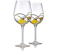 Bezrat Wine Glasses Hand Painted - Set of 2 - Women Wine Gift - Wine Lover Glass - Beautiful Glassware Gifts Ideas for Women Inspired by 'Duomo di Milano' Mothers Day - 12 oz (Gold)